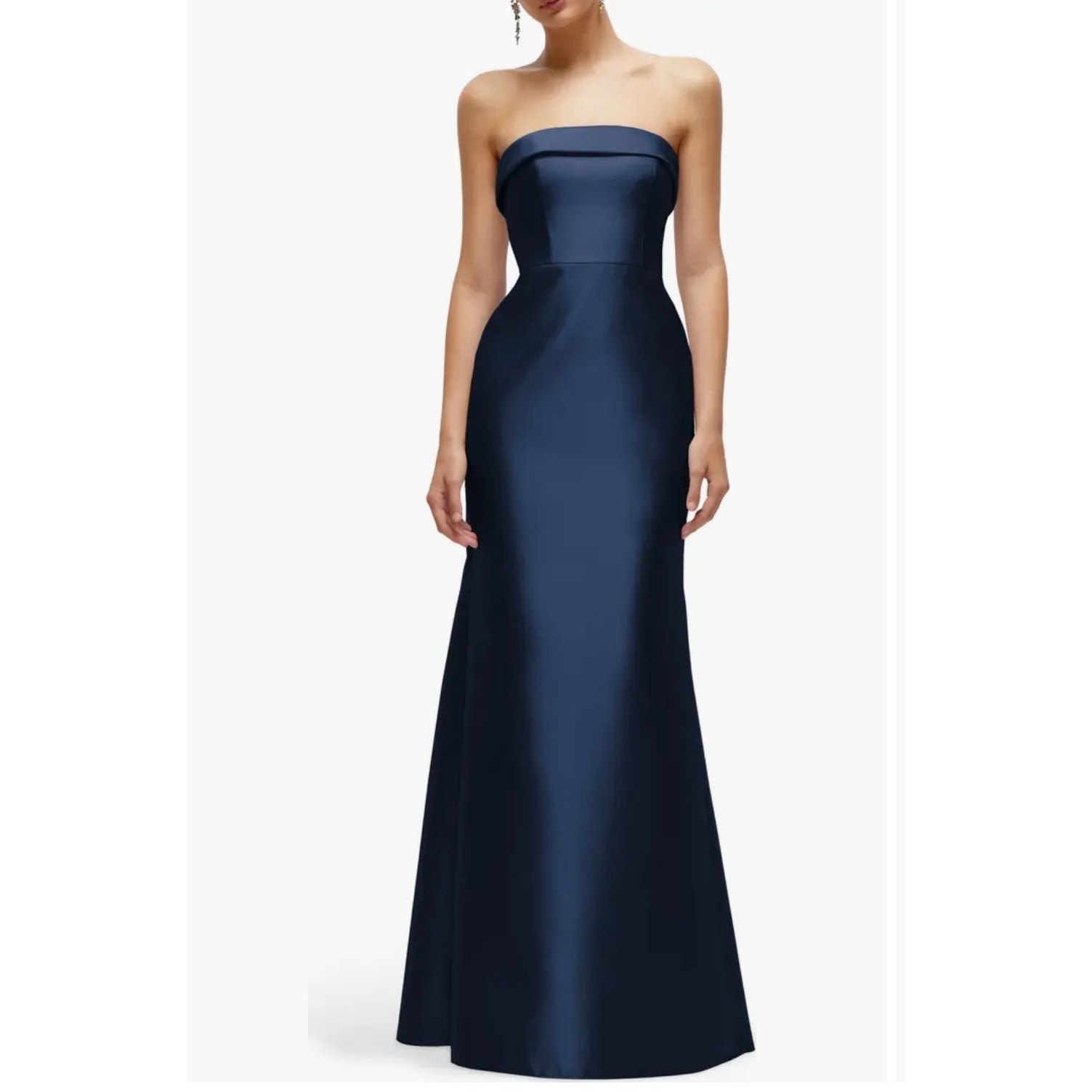 Alfred Sung Strapless Satin Trumpet Gown - Size 14 - Navy